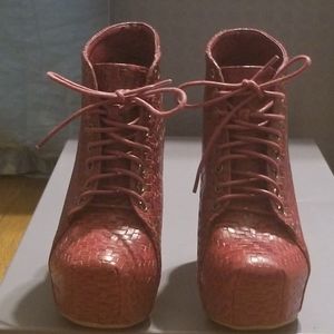 Shoedazzle ABBIE Red Basket Weave Leather Platform